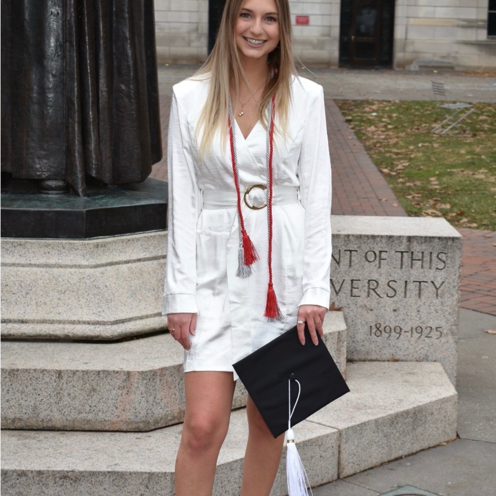 Lulu's Ivory Belted Satin Dress